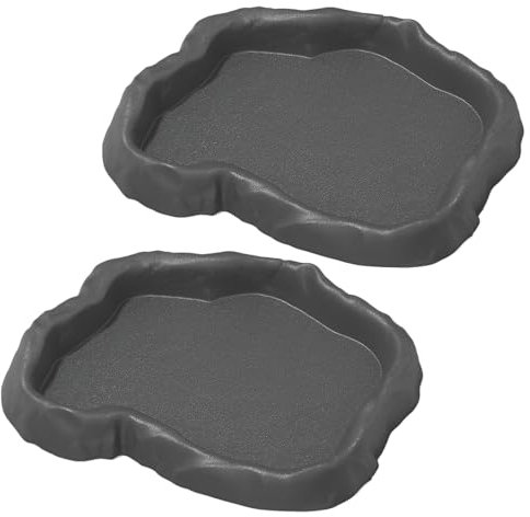 NHPY 2 Stücke Wasserschale Terrarium,Schildkröten zubehör,Reptilien Wasserschale, Futterschale,Terrarium Trinkschale, landschildkröten zubehör,Schale,Zubehör für Schlange, Schildkröte,Gecko(Grau)