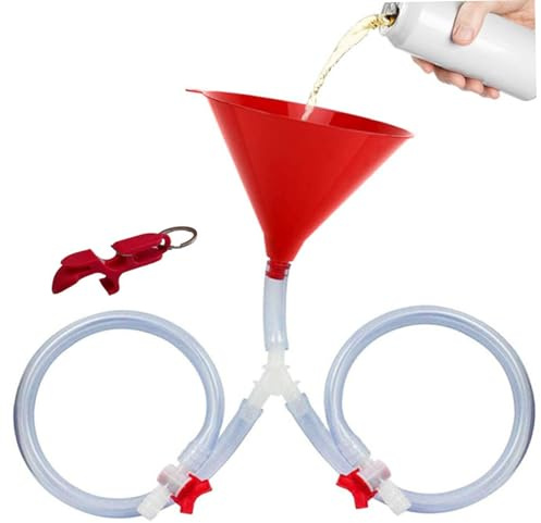 Ssguopte Beer Bong Funnel, Leak-Proof Drinking Funnel with Bottle Opener & 24 Inch Hose & Sealing Valve for Beer Drinking Games, College Parties, Spring Break, Party, Double Pipe