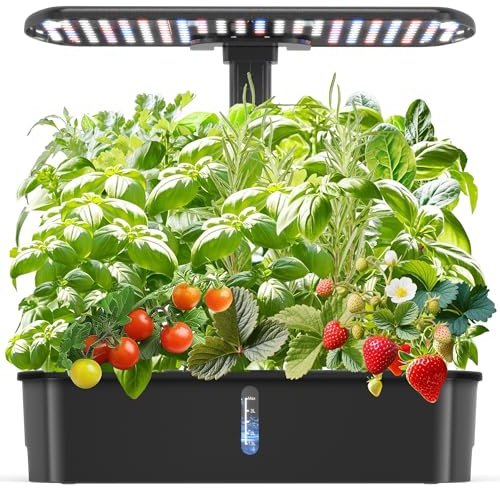 Hydroponics Growing System Kits,Smart Indoor Herb Garden with 24W LED Grow Light Planting Height Adjustablewith,12 Pods Plant Germination Kit,with Quiet Pump, Ideal Gift for All Ages