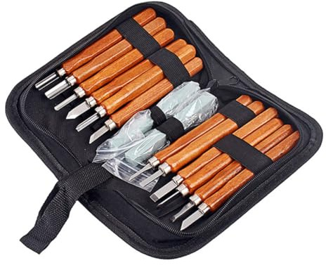 NUOBESTY Professionelles Schnitzwerkzeug 14 Stück Mit Wetzstein Für Holz Vielseitiges Schreinerhandwerk Anfänger Und Hobbykünstler Holzmeißel Werkzeugpaket