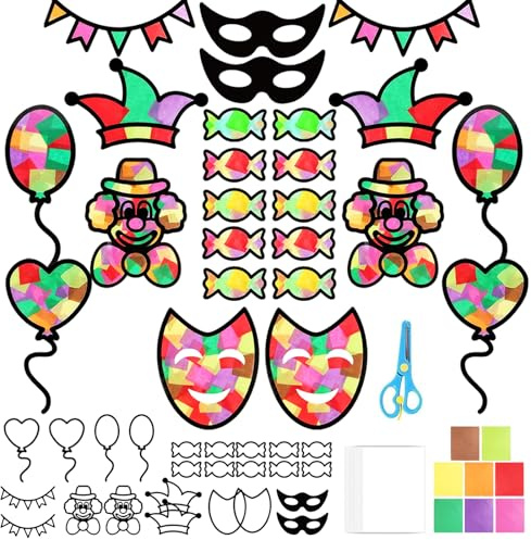 24 Stück Fensterbilder Karneval Fensterbilder Basteln Fensterbilders Faschings Clowns Deko Karneval Deko Fenster für Faschings Party Kinderzimmer Schaufenster Dekoration