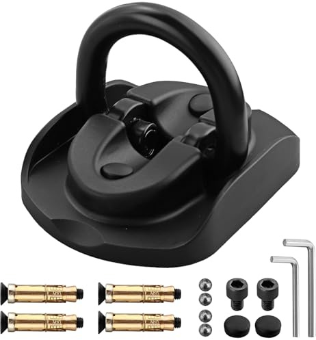 EYPINS Anclaje Suelo Moto con 4 Pernos de Expansión+14mm Anilla de Bloqueo de Acero al Carbono Endurecid,Diseño Plegable para Bicicletas,Scooters y Motocicletas,Suelos Hormigón y Paredes de Garaje