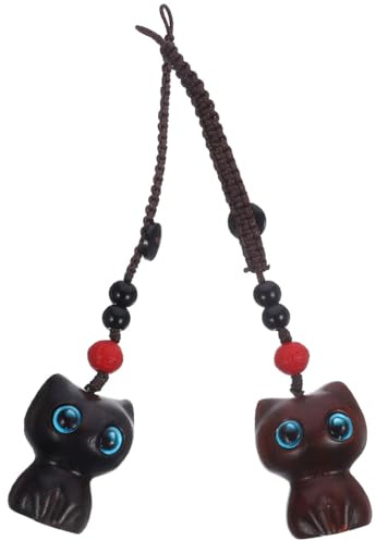 JOINPAYA Porte-Clés Chat En Bois 2 Pièces Ornement Porte-Clés Chat Pendentif Décoratif Accessoire Pour Sac À Dos Téléphone Et 3.20 X 2.50 X 2.00 cm