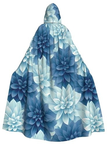 WHJDPP La cape à capuche pour adulte avec imprimé fleur de dahlia bleu est un poncho à capuche super grand, confortable et durable pour Halloween