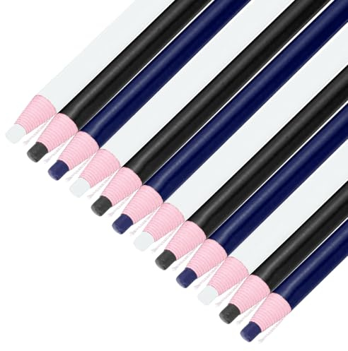 sourcing map 12PCS Peel-Off Grease Pencils, Color China Markers for Glass Metal Plastic Paper, Non-Sharpening Wax Pencils for Coloring Drawing Marking, White & Black & Blue