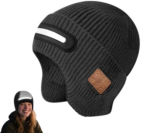 Bonnet Bluetooth LED Rechargeable USB, Musique sans Fil et Lampe Frontale 3 Modes, Appels Vocaux Disponibles – Bonnet Tricoté Chaud Unisexe Cadeau Homme Femme Noël Anniversaire, Idee Cadeau Homme