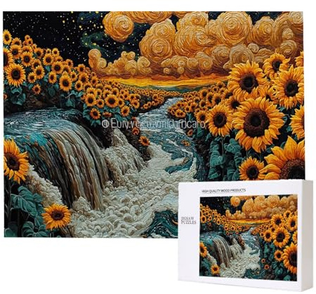 Puzzle 1500 Teile Erwachsene Wasserfall Sonnenblumen, Impossible Klassische Jigsaw Puzzles 87 x 57cm, Geschicklichkeitsspiel für die ganze Familie, Puzzle farbenfrohes Legespiel Home Dekor k-674