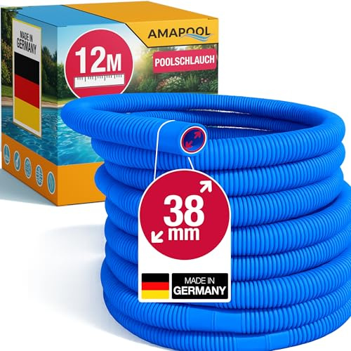 Amapool Poolschlauch 38mm 12m Blau - Flexibler Schlauch für Poolpumpe