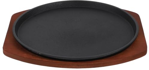CANIGHT Plato de Hierro Fundido para Diseño y Fácil de Almacenar Base de Madera para Adecuado para Cocina Doméstica y Asados