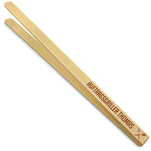 printplanet® - Holz Grillzange mit Auftragsgriller Thomas - graviert - Gravierte Holzgrillzange mit Namen - 40 cm Länge