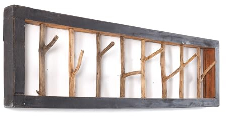 DESIGN DELIGHTS RUSTIKALE WANDGARDEROBE TREIBHOLZ UNIKAT | 80x22x12 cm (BxHxT), Recyclingholz, Shabby Chic | Kleiderhaken aus Ästen | Farbe: 04 schwarz-Natur