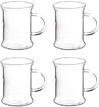 Lucenté Set of 4 Smilla Glass Coffee Cups 330ml / 33cl / 11 fl oz - Durable Heat Resistant Borosilicate Glass - Dishwasher Safe - Suitable for Domestic, Commercial and Catering Environments.