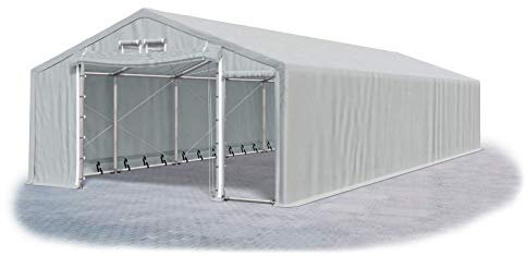 Das Company Lagerhalle 8x12x2m feuersicher grau wasserdicht ganzjährig Industriezelt Stahlseile 600g/m² PVC Winter Plus SFR- Zeltgarage, Lagerzelt Winterfest, Zeltgarage Winterfest - Winterzelt