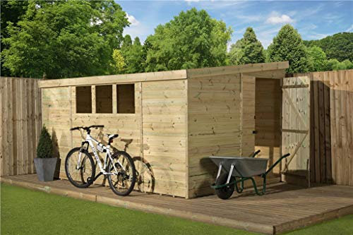 Empire 3000 Pent Garden Shed 10X7 PRESSURE TREATED T&G 3 LOW WINDOWS DOOR RIGHT END