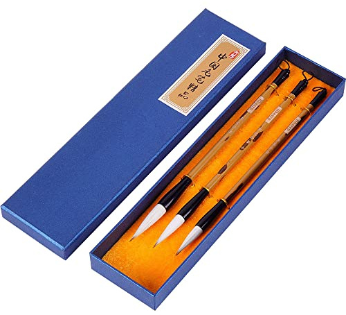 Hbasyp Chinese Traditional Calligraphy Brush/Chinese Calligraphy Watercolor Sumi Drawing Brush Wool/Painting Sumi Set((L + M + S))