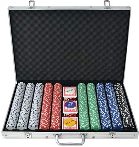 yorten Pokerkoffer 1000 Pokerchips Aluminium Poker Set mit 1.000 Chips Mehrfarbig 53 x 37 x 6,7 cm