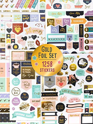 Pegatinas estéticas de papel de aluminio dorado – Más de 1250 accesorios de diseño impresionantes que mejoran y simplifican tu planificador, diario y calendario