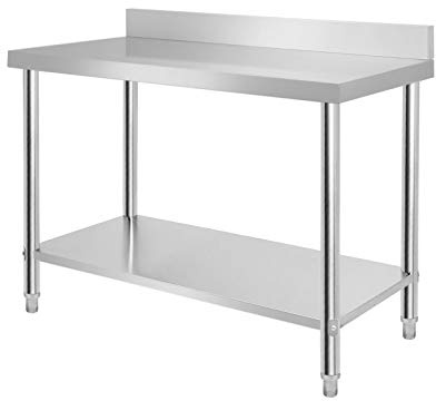 HENGMEI Tavolo da cucina in acciaio inox, regolabile in altezza, per cucina, bar, ristorante, 120 x 60 x 85 cm, con alzata