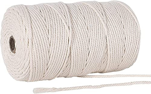 Boic Makramee Garn 4mm x 200m, 4-Strang Makramee Twisted Soft Unfained Kordel Baumwolle, Baumwollgarn Kordel-Strickarbeiten Kettgarn Baumwollschnur für DIY Handwerk, Backen, Geschenke Verpacken