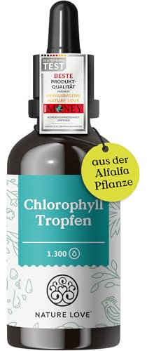 Nature Love Flüssig Chlorophyll aus Alfalfa (50ml) - hochdosiert mit 200mg Chlorophyllin - ohne Jod - Alternative zu Chlorophyll Tabletten - vegan, laborgeprüft und in Deutschland produziert