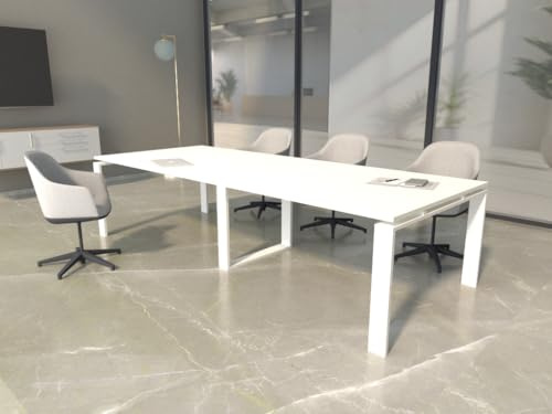 Mesa 240x100 Estructura Metálica Marco Abierto Blanco Tablero Melaminado