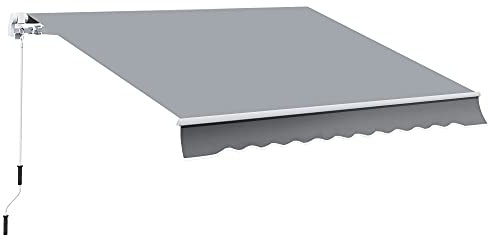 Outsunny Store banne Manuel rétractable 295 x 245 cm Store Exterieur terrasse avec manivelle, Angle réglable 45°-85°, Aluminium et Polyester 280 g/m², auvent de terrasse, Balcon, Cour, Gris