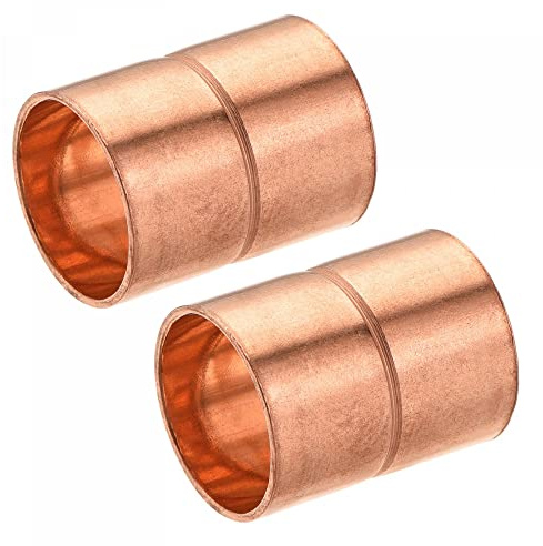 sourcing map Copper Pipe Coupling 16mm Straight Connecting Adapter with Rolled Tube Stop C x C Solder Connection for Plumbing 2Pcs