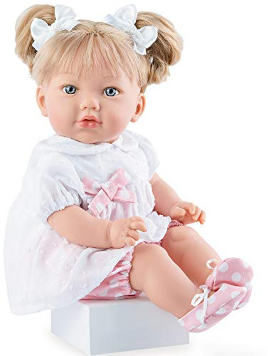 Krause & Sohn Hochwertige Puppe Spielpuppe mit Weichkörper, Schnuller, Bekleidung und Haaren Schlafaugen Spielzeug - Auswahl (Lea - 45 cm)