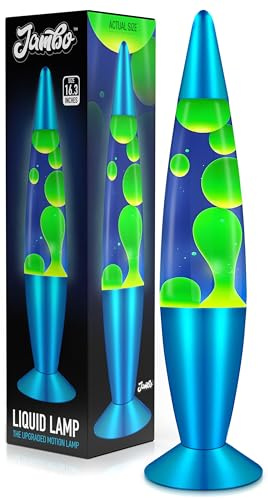 Jambo Bellissima Lampada a Movimento Liquido con Cera Che scorre Come Lava | Intrattenimento per Adulti, Ragazzi e Bambini (Base Blu, Liquido Blu, Cera gialla, 16)