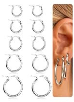 Adramata Set Orecchini Donna Acciaio Chirurgico Cerchio Uomo Ipoallergenici Cartilagine Piccoli Oro/Argento 10/12/15/20/25 mm