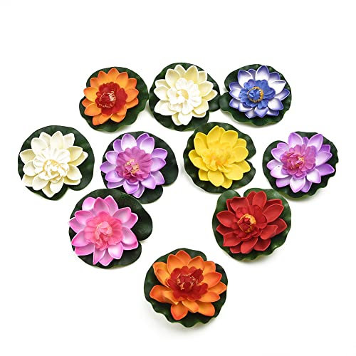 30Pcs Water Artificial Lotus Floating Pond Planter,Water Lily Fountain Waterproof Landscape Plants Decoration