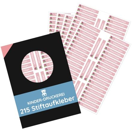 215 Stück personalisierte Stiftaufkleber Stiftetiketten 40x6 mm - Namensaufkleber mini/sehr klein - Aufkleber für Stifte, Buntstifte, Füller/Wasserfest/Kratzfest (Rot, Set 215 Stück)