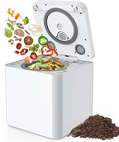 Compostador eléctrico de cocina, convierte los residuos de alimentos en abono con un solo toque, contenedor de abono para encimera inodoro con doble ventilación de 3,3 L, limpieza automática, abono