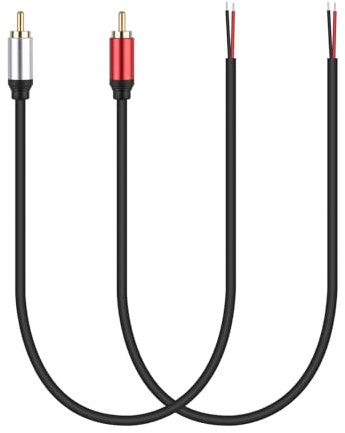 sovunis 2Packs Speaker Wire RCA Audio Both Male Plug Jack Connector Adapter to Bare Wire Open End Pigtail Audio Video Lotus Plug Repair Cable for Amplifier, Receiver, Speakers, etc.