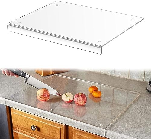 Tabla de cortar acrílica con borde de mostrador, tabla de cortar transparente antideslizante, fácil de limpiar, esencial de cocina (16.5 x 12.5 pulgadas)