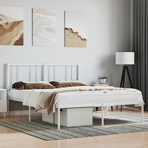 ZQQLVOO Bettgestell Familienbett Palettenbett Bettgestell mit Kopfteil Metall Weiß 140x200 cm