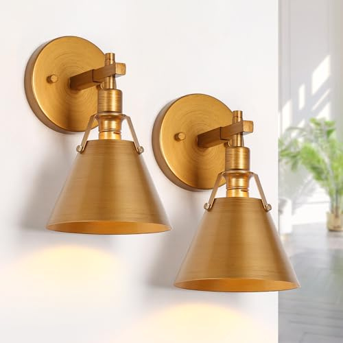 KSANA Antique Gold Wall Sconces Set of Two, Brushed Brass Sconces Wall Lighting 2 Pack, Modern Indoor Wall Sconce Light for Bathroom, Kitchen, Living Room, Hallway, Powder Room