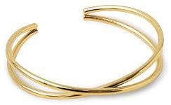 SINGULARU - Brazalete Cruzado. Pulsera Rígida en Acero con Baño de Oro de 18Kt. Doble Hilo Cruzado. Joyas para Mujer