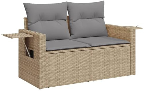 vidaXL Gartensofa mit Kissen 2-Sitzer Beige Poly Rattan
