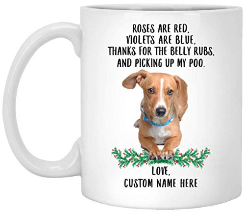 Kaffeebecher Dackel Tan Rosen Sind Rot, Veilchen Sind Blau, Personalisierter Name Weiß Bürotasse Premium Keramik-Tasse Retro Weihnachtstasse Für Familie Freunde Arbeit 330Ml