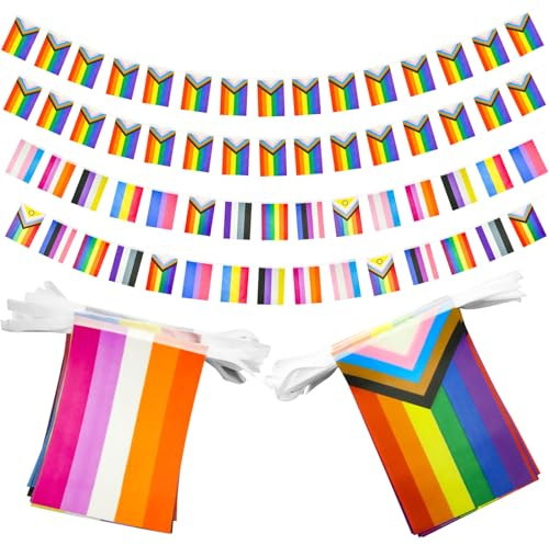 CANIPHA Lot de 2 bannières arc-en-ciel de 10 m, drapeaux LGBT, décorations de fierté, 60 drapeaux