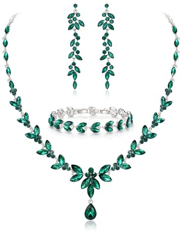 EVER FAITH Set di gioielli da sposa con cristallo austriaco, elegante marchese strass foglia, collana con orecchini pendenti, set tennis,