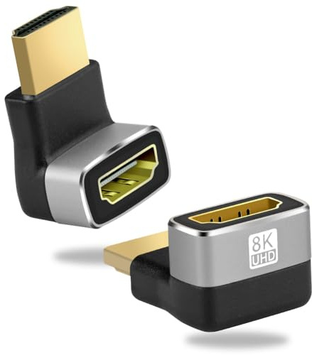 AXFEE 2 Piezas Adaptador HDMI Macho a HDMI Hembra, HDMI Adaptador en Soporte 8K/4K UHD, Macho a Hembra 90 Grados, Alargador hdmi para Laptops, Tablets, Camcorders, Monitors and TV | Adaptadores HDMI compatibles con 8K y 3D, TV, proyector, monitor, portátil, paquete de 2
