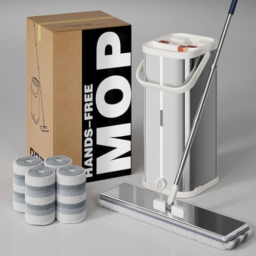 SWIFTIRON Trapeador y cubo separados para agua sucia, fregona y cubo con escurridor para el hogar, fregona plana manos libres incluida, 1 almohadilla de microfibra reutilizable