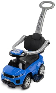 CARETERO - Rutschauto mit Schiebestange - Rutschfahrzeug Sport Car - Rutscherfahrzeug mit Sicherheitsbügel - Kinderfahrzeug mit Sound und Licht - Kinderspielzeug zur Motorikförderung - Blau