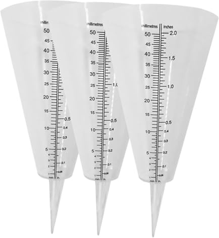 OFFSCH 3pezzi Pluviometro Da Giardino a Forma a Con Scala Graduata Da Bicchieri Trasparenti Con Punta Per Inserimento Nel Terreno Per Misurare Precise Quantità Di Pioggia e Irrigazione Es