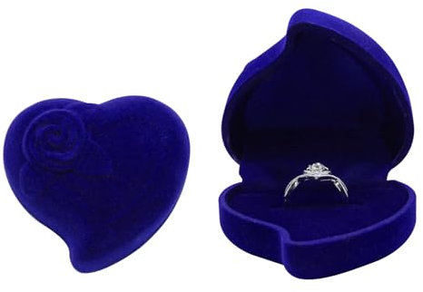 AfitLulu Caja de Terciopelo para Anillos, Caja Anillo Compromiso con Forma de Corazón, Pequeña Joyero Mujer Ring Box Jewelry Box de Boda, Compromiso, Propuestas (Azul)