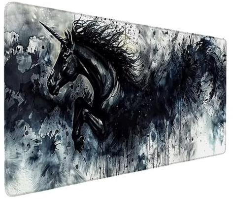 Gaming Mauspad XXL 600x300x3MM, Mauspad Groß Schwarz Und Weiß Desk Mat Pferd Mouse Pad Vernähte Kanten Wasserdicht Anti-Rutsch Tischunterlage Verbessert Präzision und Geschwindigkeit-Für PC 3-2