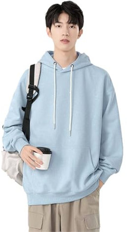 Seiizaa Camisa de Cuello Redondo de otoño e Invierno de Felpa de Doble Cara, Jersey, Sudadera Holgada, Sudadera Informal para Hombre-Blue-M