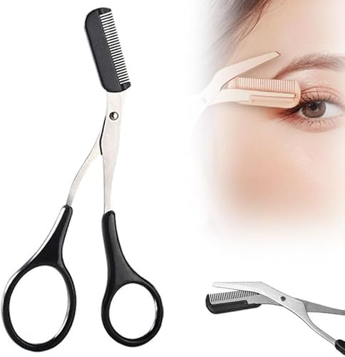 Augenbrauenschere mit Kamm, 2 in 1 Augenbrauen-Trimmschere mit Kamm, Augenbrauentrimmer-Schere, Augenbrauenschere für Männer und Frauen (Black)